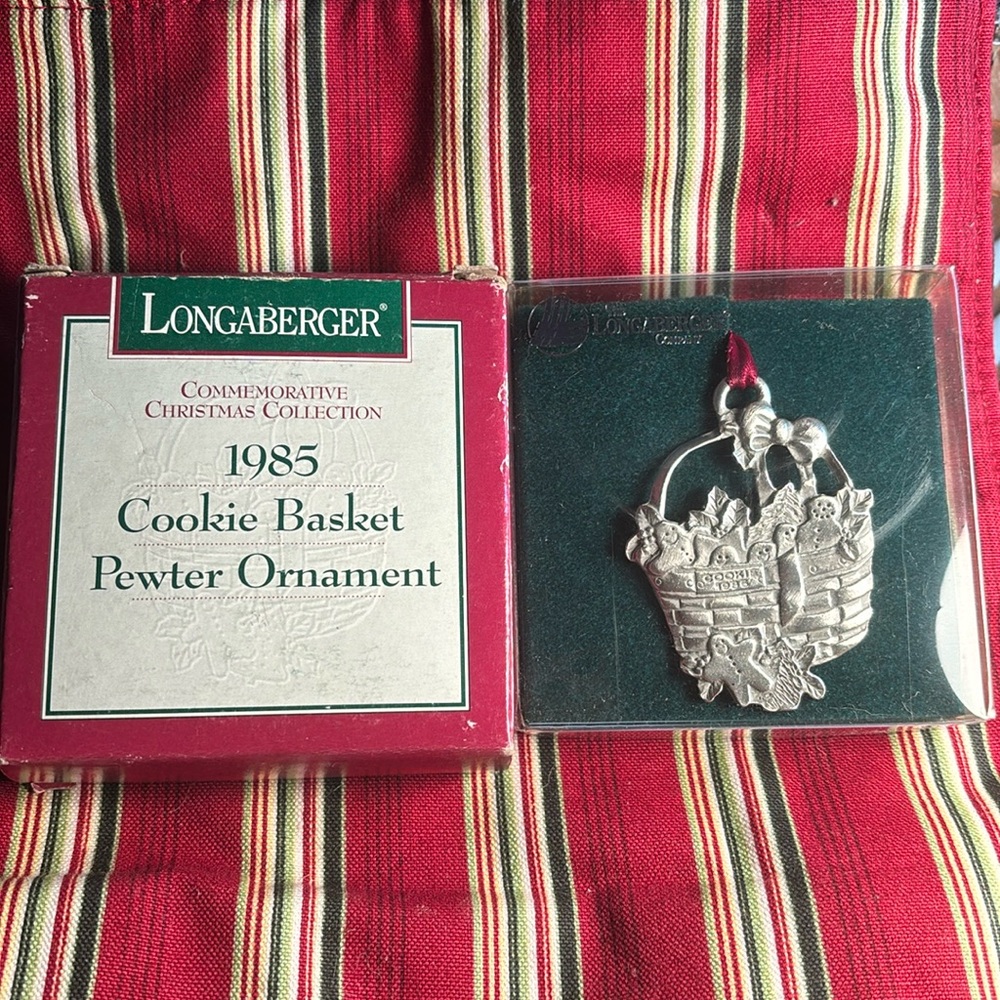 Longaberger 1985 Cookie Basket Pewter Christmas Ornament NWT